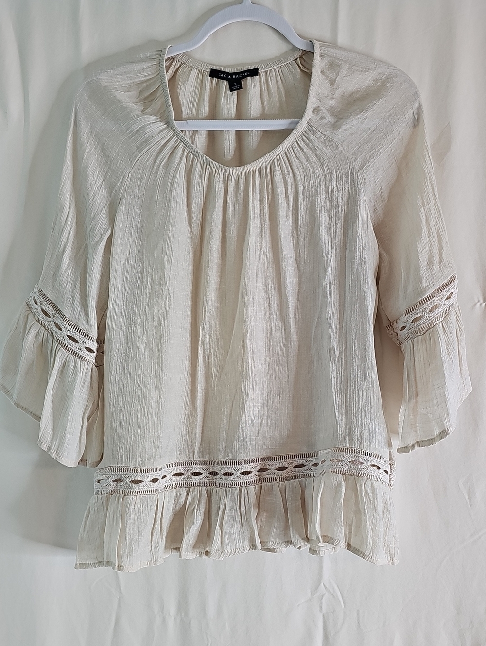 Zac & Rachel Cream Boho Ruffle Lace-Trim Tunic